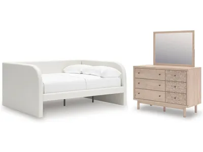 Arloster Full Upholstered Day Bed, Dresser and Mirror