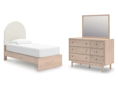 Arloster Twin Upholstered Panel Bed, Dresser and Mirror