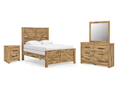 Maystonna Queen Crossbuck Panel Bed, Dresser, Mirror and Nightstand