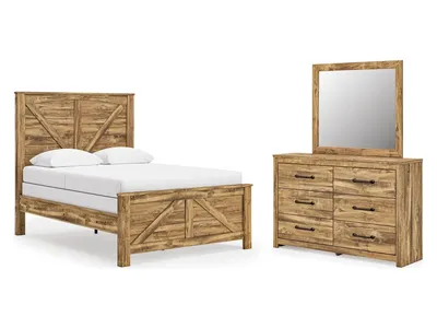 Maystonna Queen Crossbuck Panel Bed, Dresser and Mirror