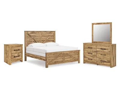 Maystonna King Crossbuck Panel Bed, Dresser, Mirror and Nightstand