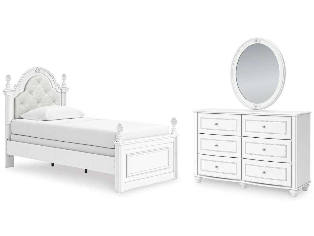 Kozlani Twin Upholstered Panel Bed, Dresser and Mirror - main image