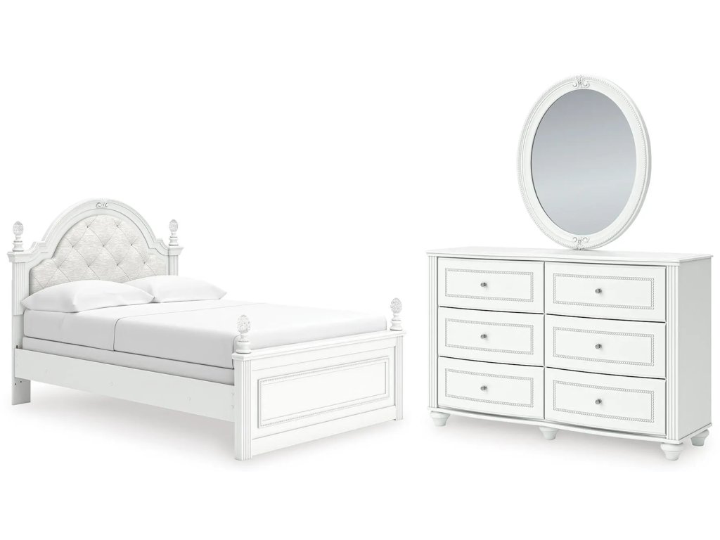 Kozlani Full Upholstered Panel Bed, Dresser and Mirror - main image