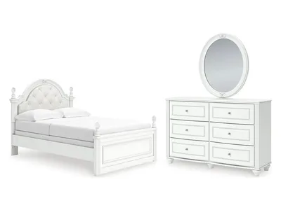 Kozlani Full Upholstered Panel Bed, Dresser and Mirror