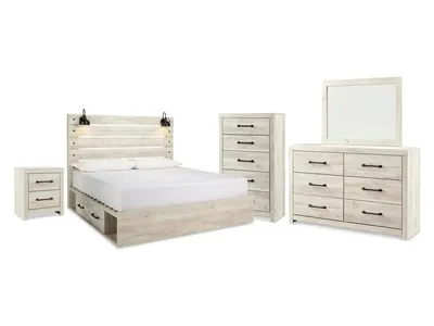 Cambeck King Panel Storage Bed, Dresser, Mirror, Chest and Nightstand