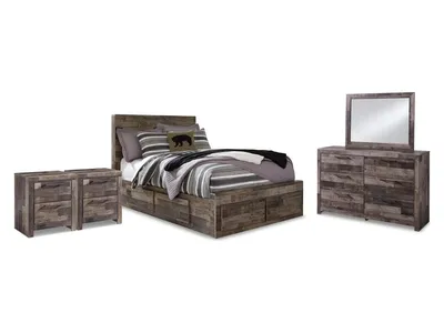 Derekson Full Panel Storage Bed, Dresser, Mirror and 2 Nightstands
