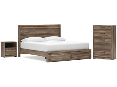 Elbrim King Panel Storage Bed, Chest and Nightstand