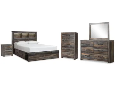 Drystan Queen Bookcase Storage Bed, Dresser, Mirror, Chest and Nightstand