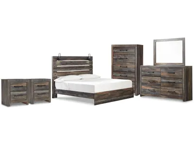 Drystan King Panel Bed, Dresser, Mirror and 2 Nightstands