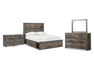 Drystan Full Bookcase Storage Bed, Dresser, Mirror and 2 Nightstands