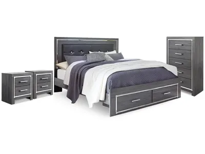 Lodanna King Panel Storage Bed, Chest and 2 Nightstands