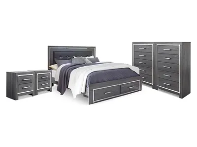Lodanna King Storage Bed, 2 Chests and 2 Nightstands