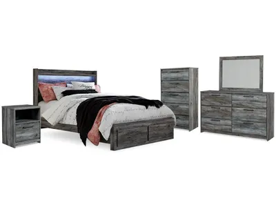 Baystorm Queen Panel Storage Bed, Dresser, Mirror, Chest and Nightstand