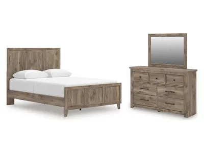 Rusticott Queen Panel Bed, Dresser and Mirror