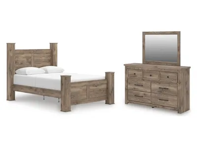Rusticott Queen Poster Bed, Dresser and Mirror