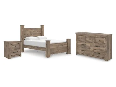 Rusticott Queen Poster Bed, Dresser and Nightstand