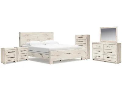 Lawroy King Panel Bed, Dresser, Mirror, Chest and Nightstand