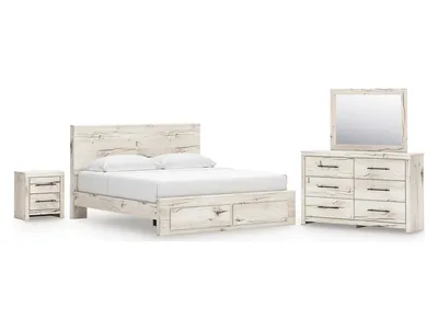 Lawroy King Panel Storage Bed, Dresser, Mirror and Nightstand