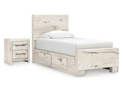 Lawroy Twin Panel Bed with Storage and Nightstand