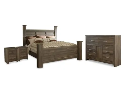 Juararo California King Poster Bed, Dresser and 2 Nightstands
