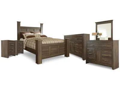 Juararo Queen Poster Bed, 2 Dressers, Mirror and 2 Nightstands