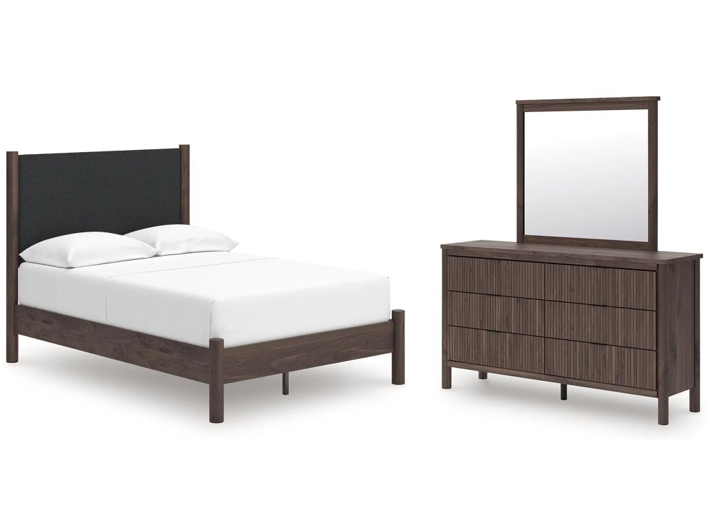 Pamytta Full Upholstered Platform Bed, Dresser and Mirror - main image