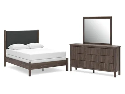 Pamytta Full Upholstered Panel Bed, Dresser and Mirror