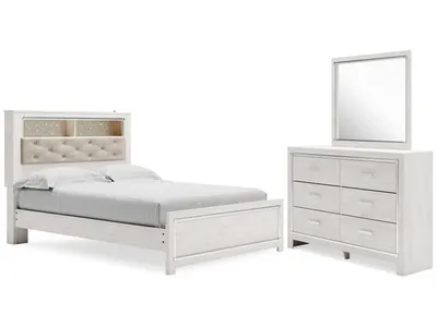 Altyra Queen Upholstered Panel Bed, Dresser and Mirror