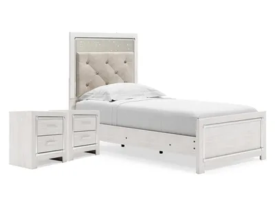 Altyra Twin Upholstered Panel Bed and 2 Nightstands