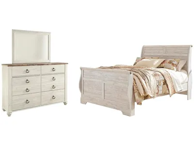 Willowton Queen Sleigh Bed, Dresser and Mirror