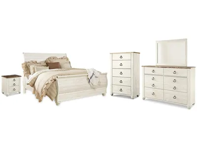 Willowton King Sleigh Bed, Dresser, Mirror, Chest and Nightstand