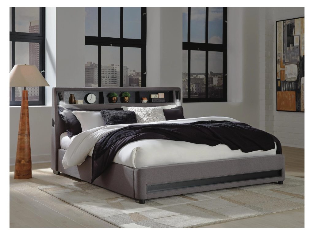 Finigale King Upholstered Bed with Wireless Audio - image 1