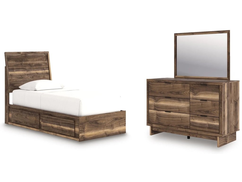 Chirason Twin Panel Bed with Storage, Dresser and Mirror - main image
