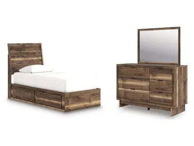Chirason Twin Panel Bed with Storage, Dresser and Mirror