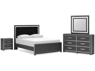 Zuraleus Queen Upholstered Bed, Dresser, Mirror and Nightstand