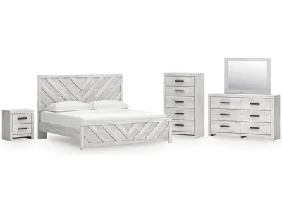 Cayboni King Panel Bed, Dresser, Mirror, Chest and Nightstand