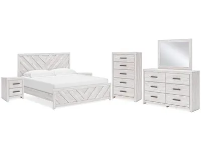 Cayboni King Panel Bed, Dresser, Mirror, Chest and 2 Nightstands