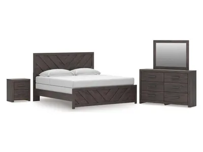 Prendonea King Panel Bed, Dresser, Mirror and Nightstand