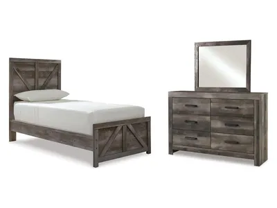 Wynnlow Twin Crossbuck Panel Bed, Dresser and Mirror