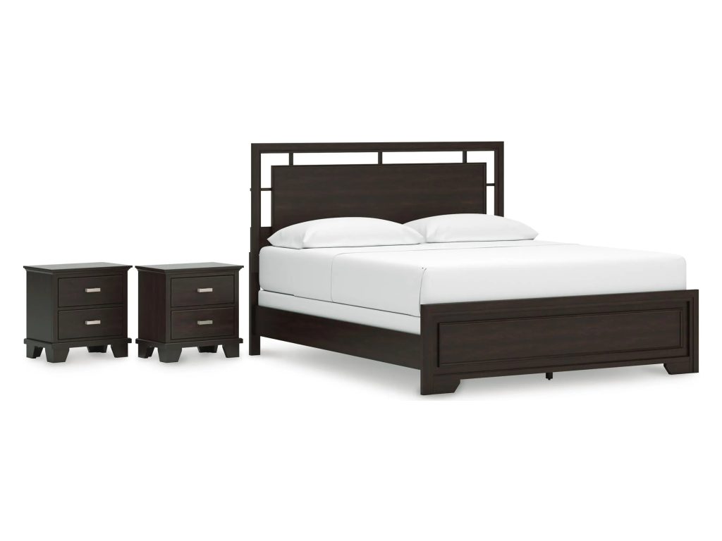 Covetown California King Panel Bed and 2 Nightstands - main image