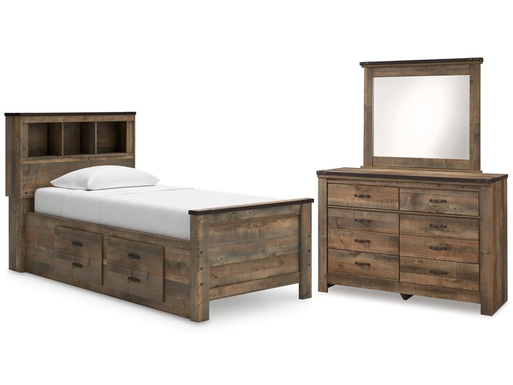 Trinell Twin Bookcase Storage Bed, Dresser and Mirror - main image