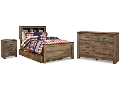 Trinell Full Bookcase Storage Bed, Dresser and Nightstand