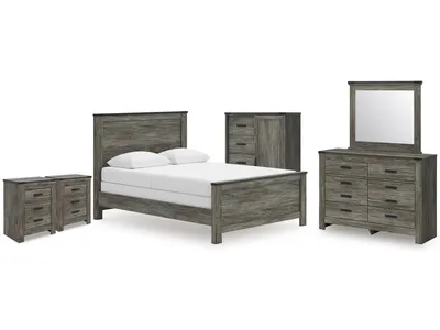 Frandern Queen Panel Bed, Dresser, Mirror, Chest and 2 Nightstands
