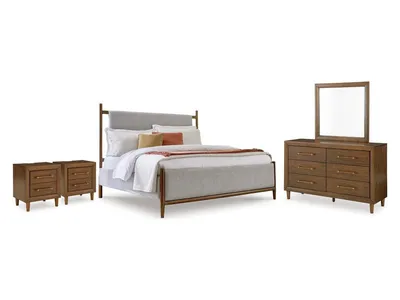 Lyncott Queen Upholstered Bed, Dresser, Mirror and 2 Nightstands