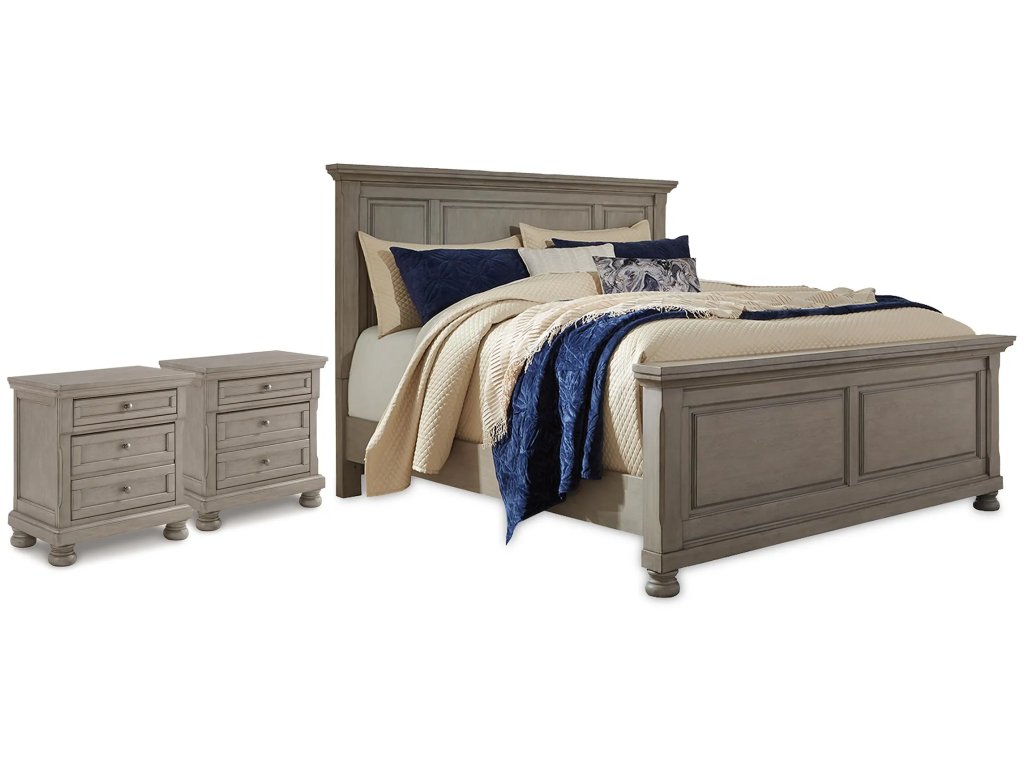 Lettner California King Panel Bed and 2 Nightstands - main image