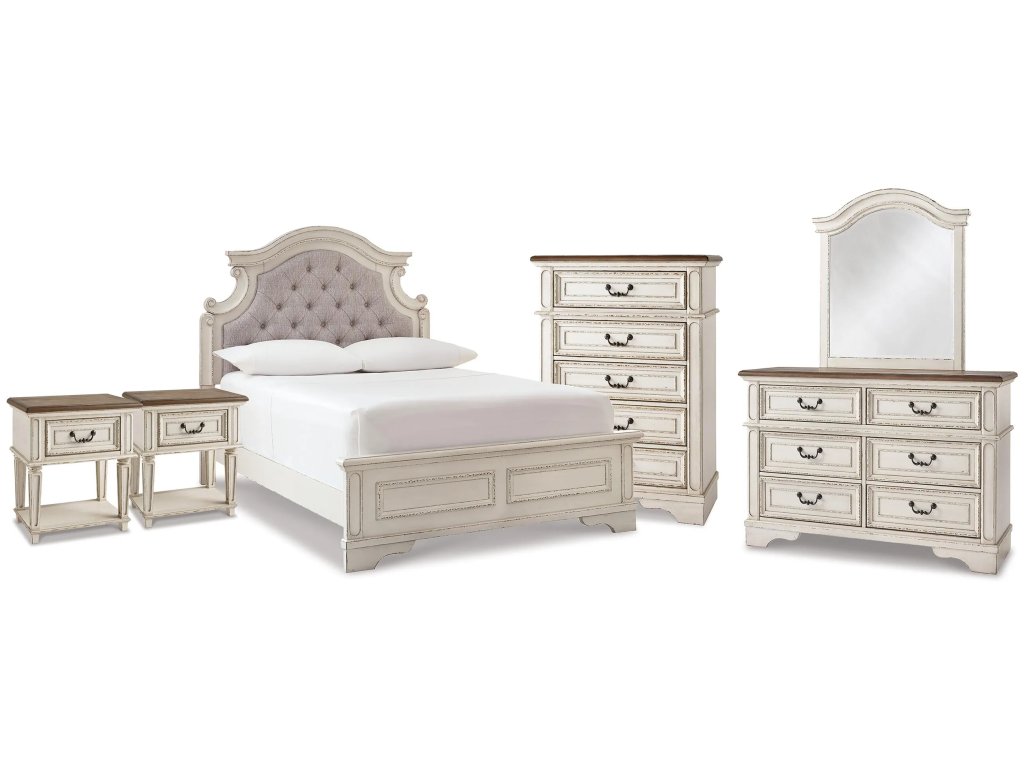 Realyn Full Upholstered Panel Bed, Dresser, Mirror, Chest and 2 Nightstands - main image