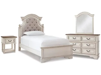 Realyn Twin Panel Bed, Dresser, Mirror and Nightstand