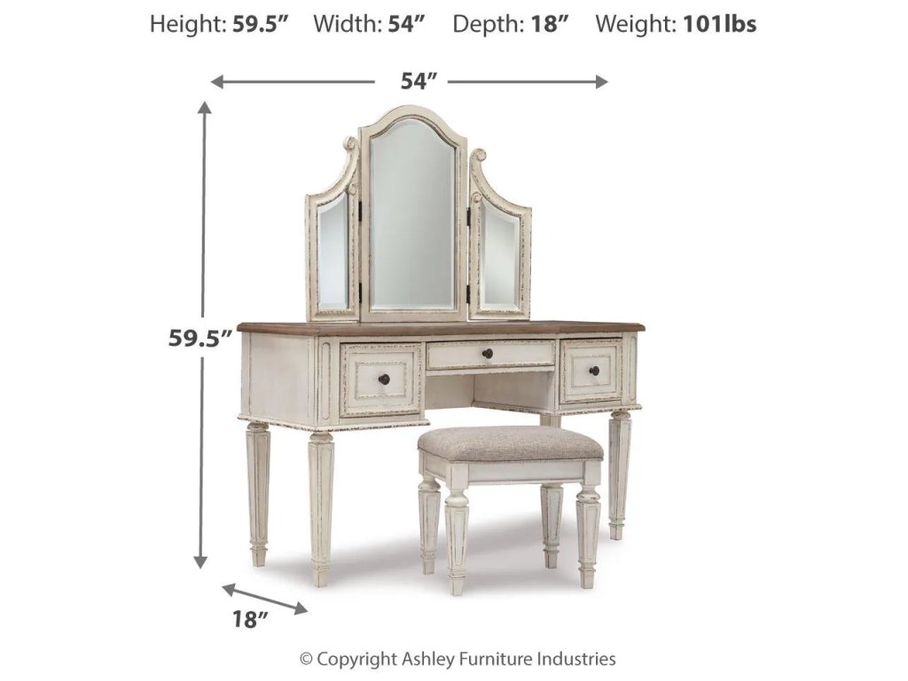 Realyn Queen Panel Bed, Dresser, Mirror and Vanity - image 2