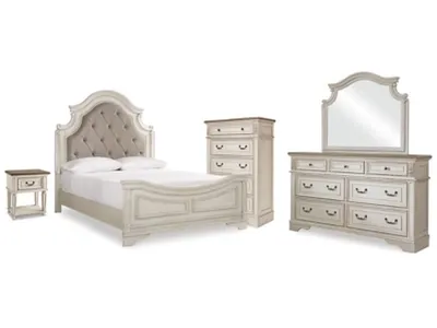 Realyn Queen Panel Bed Dresser, Mirror, Chest and Nightstand