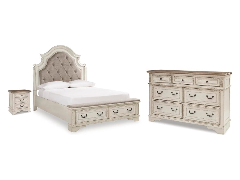 Realyn Queen Upholstered Storage Bed, Dresser and Nightstand - main image